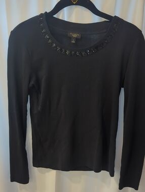 Talbots Black Beaded Scoop-Neck Long Sleeve Top Petite